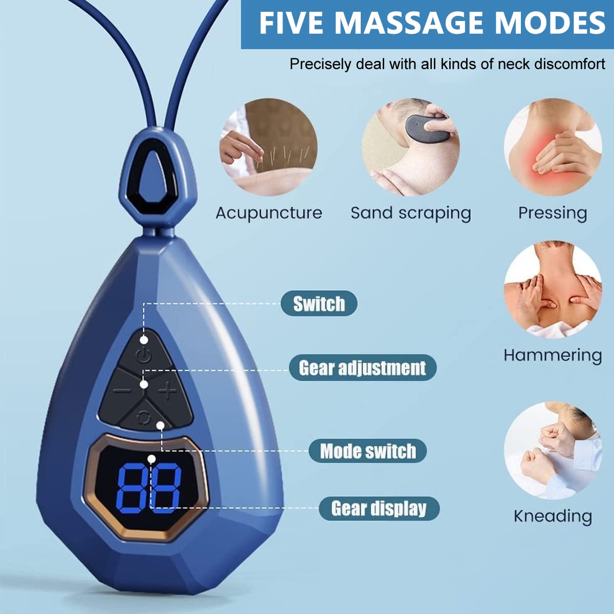 HANNEA EMS Electric Neck Massager Relief Neck Pain, Mini Neck Massager with 5 Modes, Smart Neck Massager Heat Therapy, Lightweight Electric Pulse Neck Massager for Travel, Home and Office Use