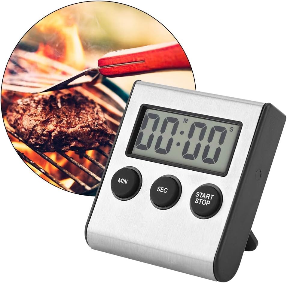 HASTHIP Kitchen Timer Digital Countdown, Magnetic Countdown Digital Timer with LCD Display, Stainless Steel Loud Alarm for Cooking Baking Gym Students