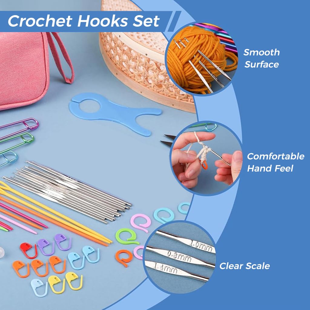HASTHIP 90Pcs Crochet Needles Set, Crochet Hooks with Bag, Stitch Markers, Blunt Needles, Plastic Sewing Needles, Stitch Holders, Crochet Knitting Accessories, Crochet Kit for DIY Crafting Projects