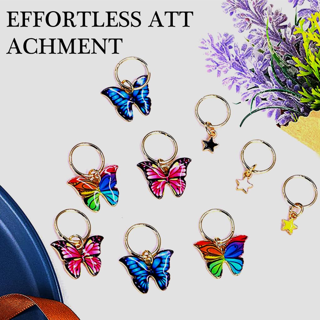 PALAY 20Pcs Butterfly Charms Hair Rings Butterfly Pendent Charms for Dreadlocks Girls Hair Accessories Butterfly Ring Charms Pearl Rings Charms for Braids Pendent Charms Hair Styling Accessories