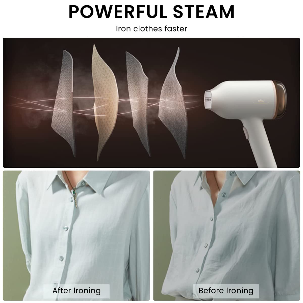 Bear Garment Steam Iron for Clothes 10S Fast Heat-up Portable Steam Iron Handheld Lightweight Cloth Wrinkles Remover Travel Iron Mini Hand Steamer for Clothes with Brush for Home and Travel