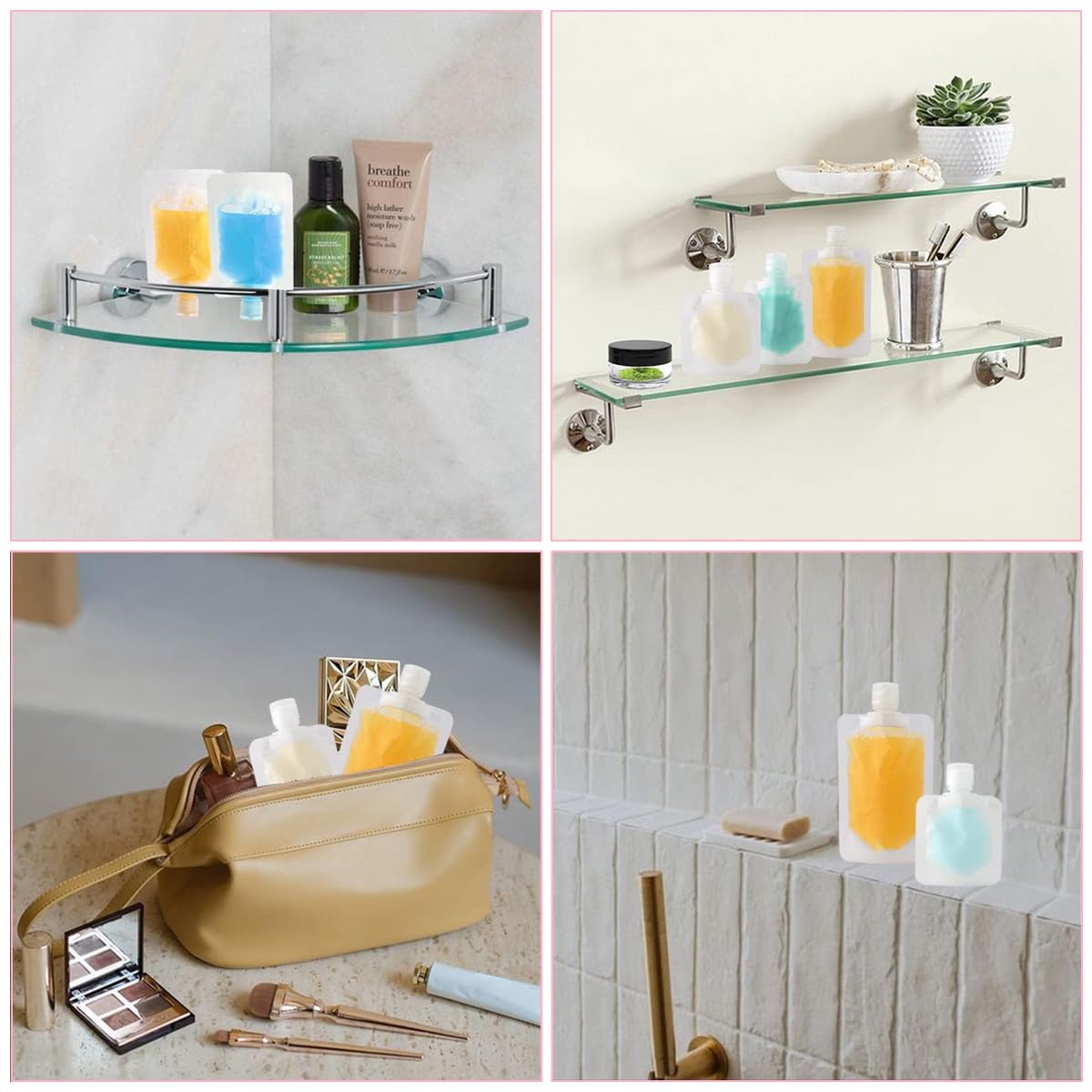 MAYCREATE Travel Pouch for Toiletries Empty Travel Toiletries Bottle Set of 18Pcs 30/50/100ml Stand Up Pouches Cream Jar Travel Accessories Portable Bottle for Travelling Kit for Shampoo Lotion Soap