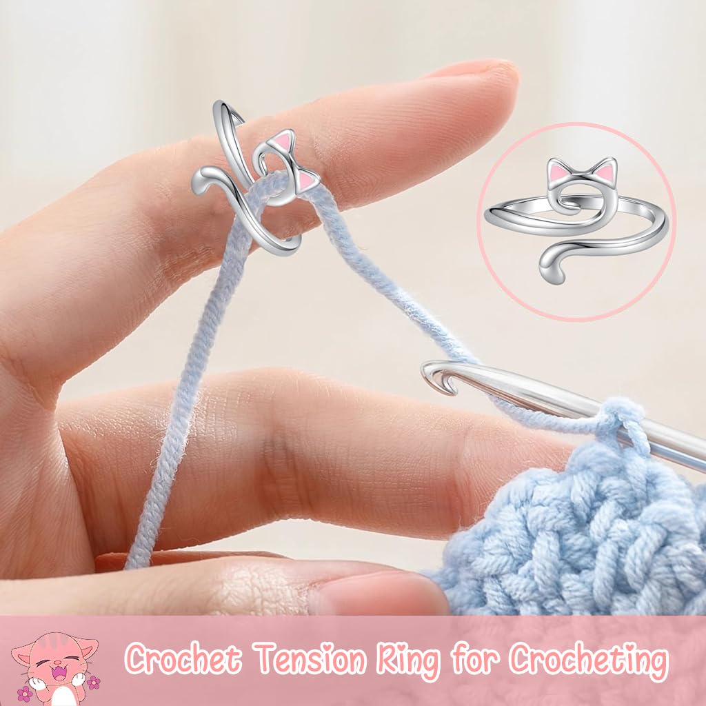 HASTHIP 3Pcs Crochet Rings for Crocheting, Adjustable Crochet Tension Ring for Finger Cat Crochet Finger Guard Ring Knitting Yarn Tension Ring for Women DIY Knitting & Crocheting