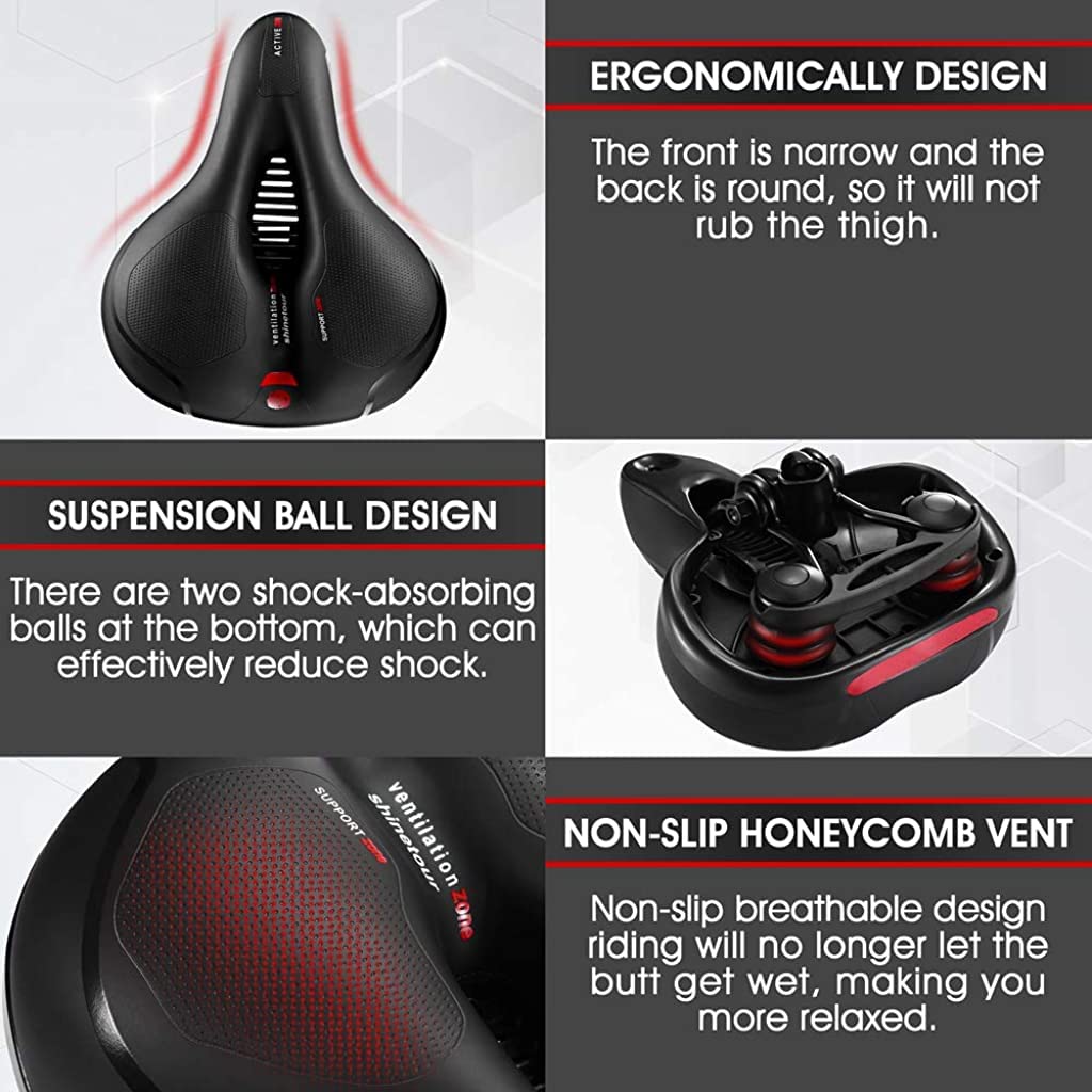 Proberos Cycle Seat with Red Reflective Safety Strip, Universal Memory Foam Bicycle Seat Waterproof Breathable Shock Absorbing Bike Saddle for Bike Mountain Bike