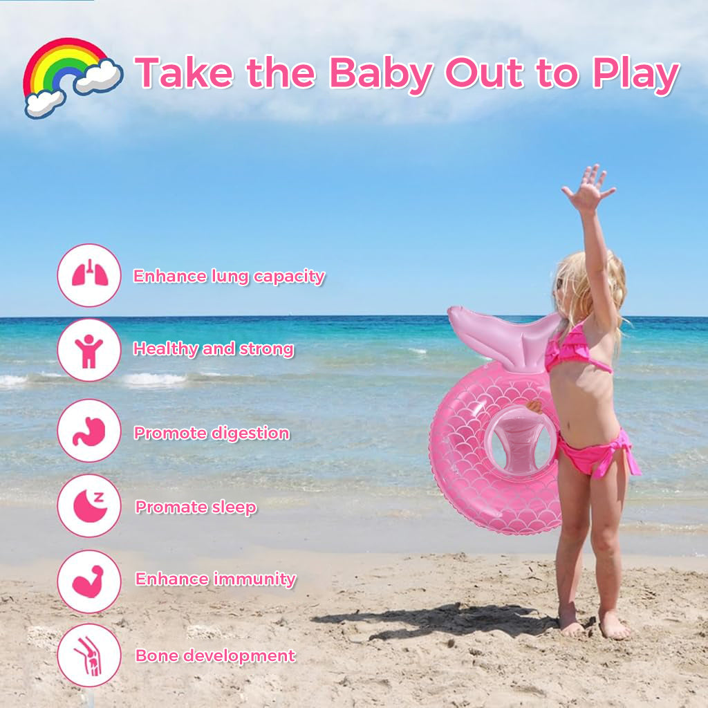 Proberos Baby Swimming Seat for Baby 6-48 Month Baby Mermaid Tail Baby Swimming Floating Seat with Dual Grips PVC Inflatable Swimming Pool Float Seat Baby Shower Party Pool Party Bathing Seat