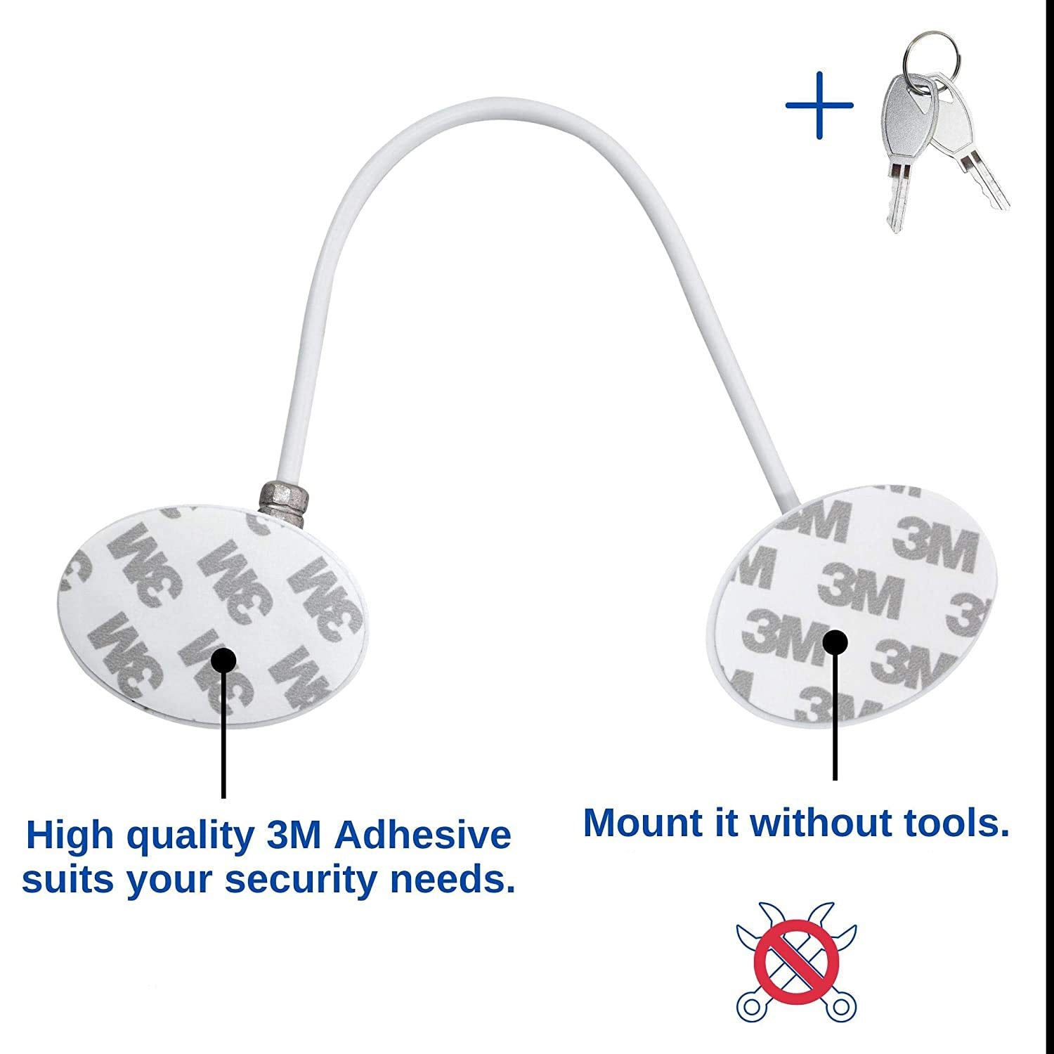 GUSTAVE Safety Door Locks with 2 Keys for Cupboard, Cabinets, Fridge & Freezers, Child Security Locks, Childproof Your House, with Adhesive, Residue-Free, White