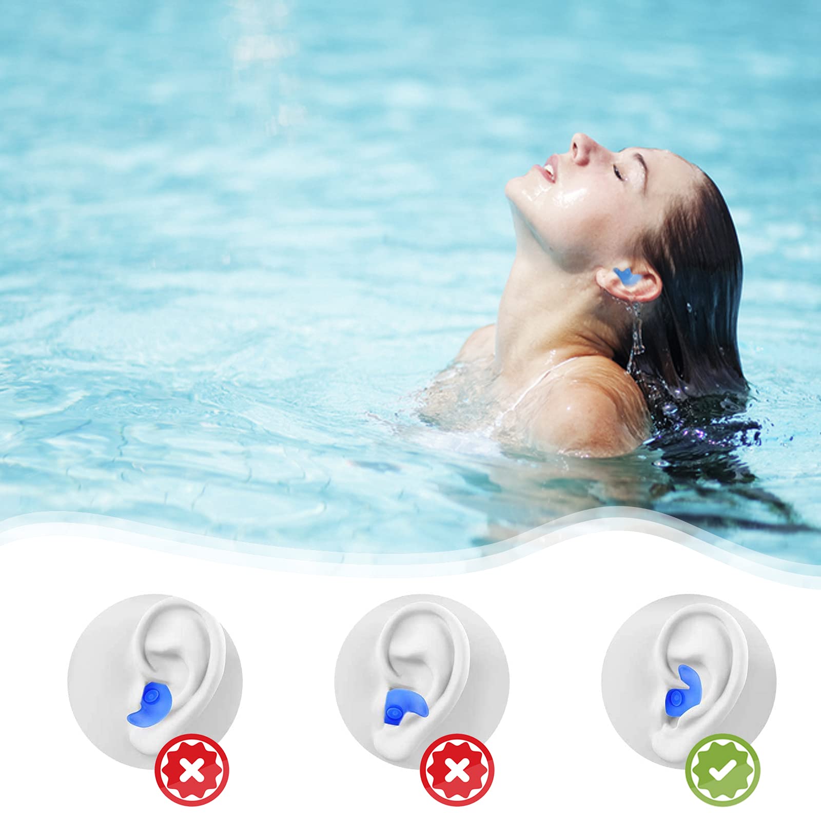 ZIBUYU Swimming Ear plugs for Men & Women Waterproof Silicone Ear Plugs for Swimming Soft Swim Earplugs with Storage Case Reusable Ear Plugs for Swimming adult, Surfing, Snorkeling - 3 Pair