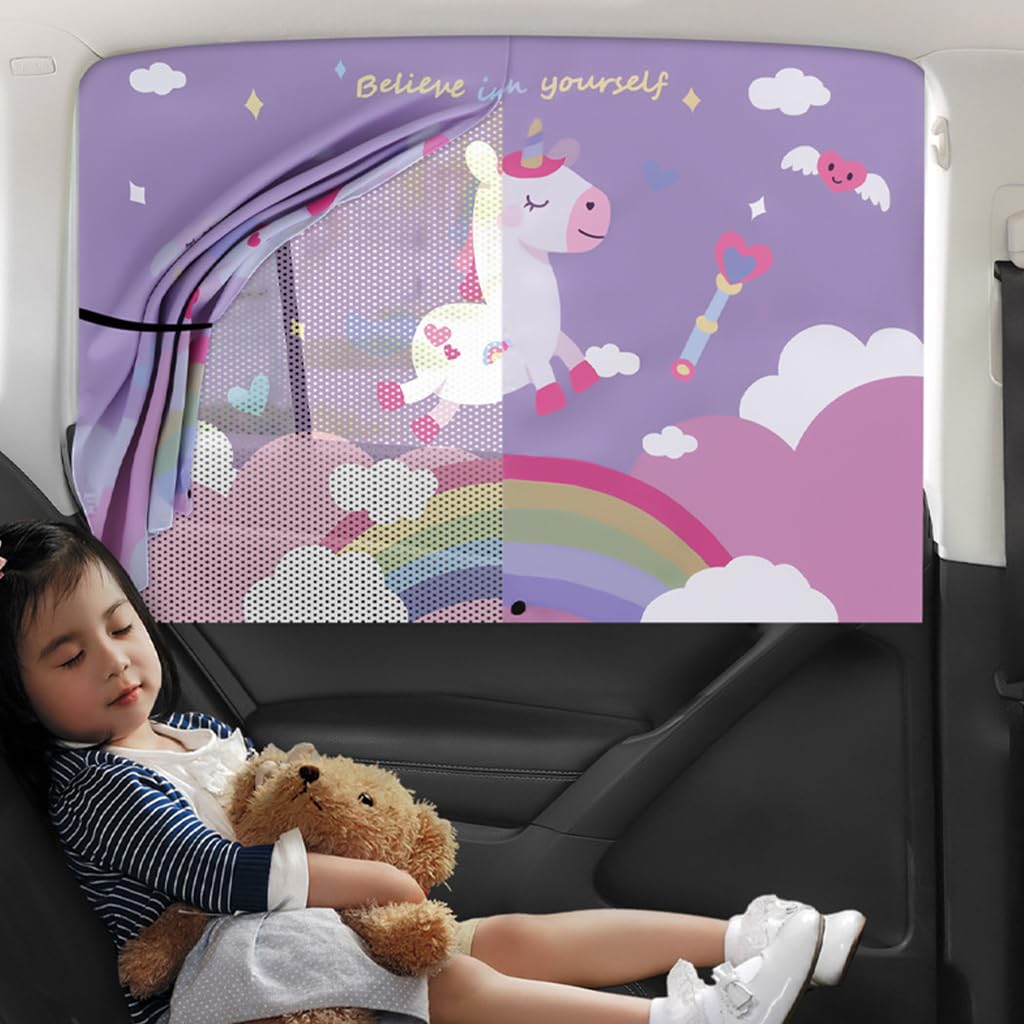 STHIRA® Car Window Sun Shade Double Opening Side Window Car Sun Shade Protector Premium Quality Car Shades for Windows Magnetic Car Window Curtain Perfect for Protecting Babies from UV Rays