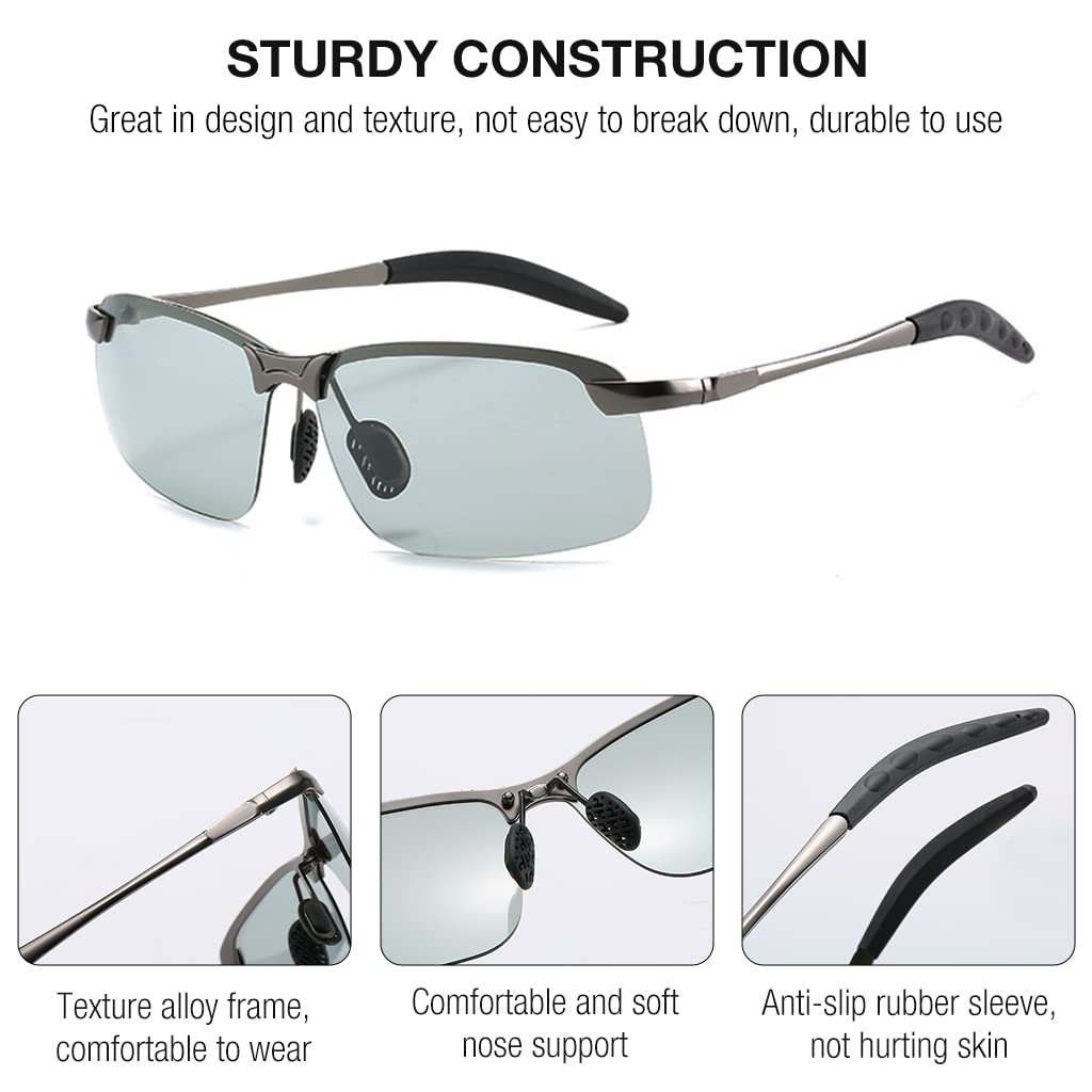 GUSTAVE Polarized Sunglasses for Men UV Protection Photochromic Day and Night Sunglasses with Sunglases Case for Riding, Fishing, Golfing, Driving Fashion Sunglasses for Men