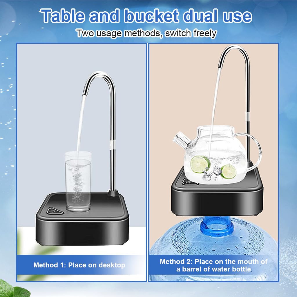 HASTHIP Water Dispenser for 20 Litre Bottle, Electric Water Bottle Dispenser Water Can Dispenser for 5 Gallon Desktop Water Bottle Pump with Tray, Rechargeable Water Pump Dispenser for Camping Kitchen Office
