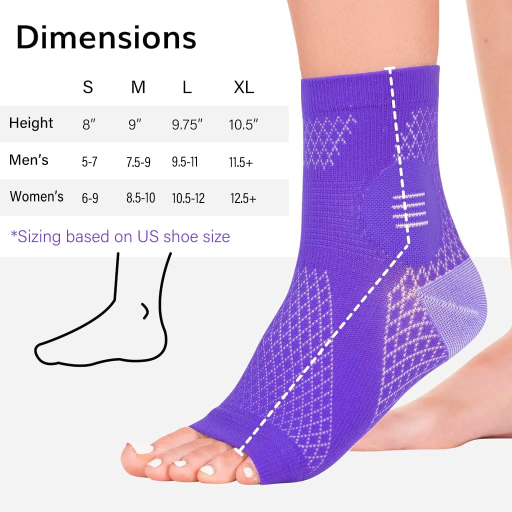 HANNEA 1Pair Ankle Compression Sleeve, Compression Socks for Plantar Fasciitis, Achilles Tendonitis Relief, Open-Toe Foot Sleeves for Men and Women for Foot Swelling, Fatigue & Sprain, M(Purple)