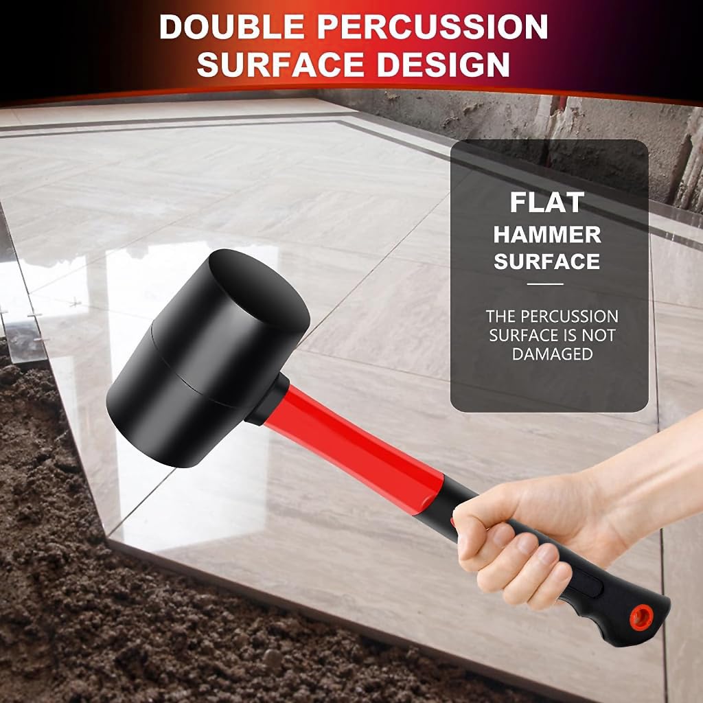 Serplex 12oz Rubber Mallet Hammer, and 45mm Double-Faced Soft Mallet, Durable Solid Rubber Head, for Flooring, Woodworking, DIY Projects Assembling, Construction and Landscaping