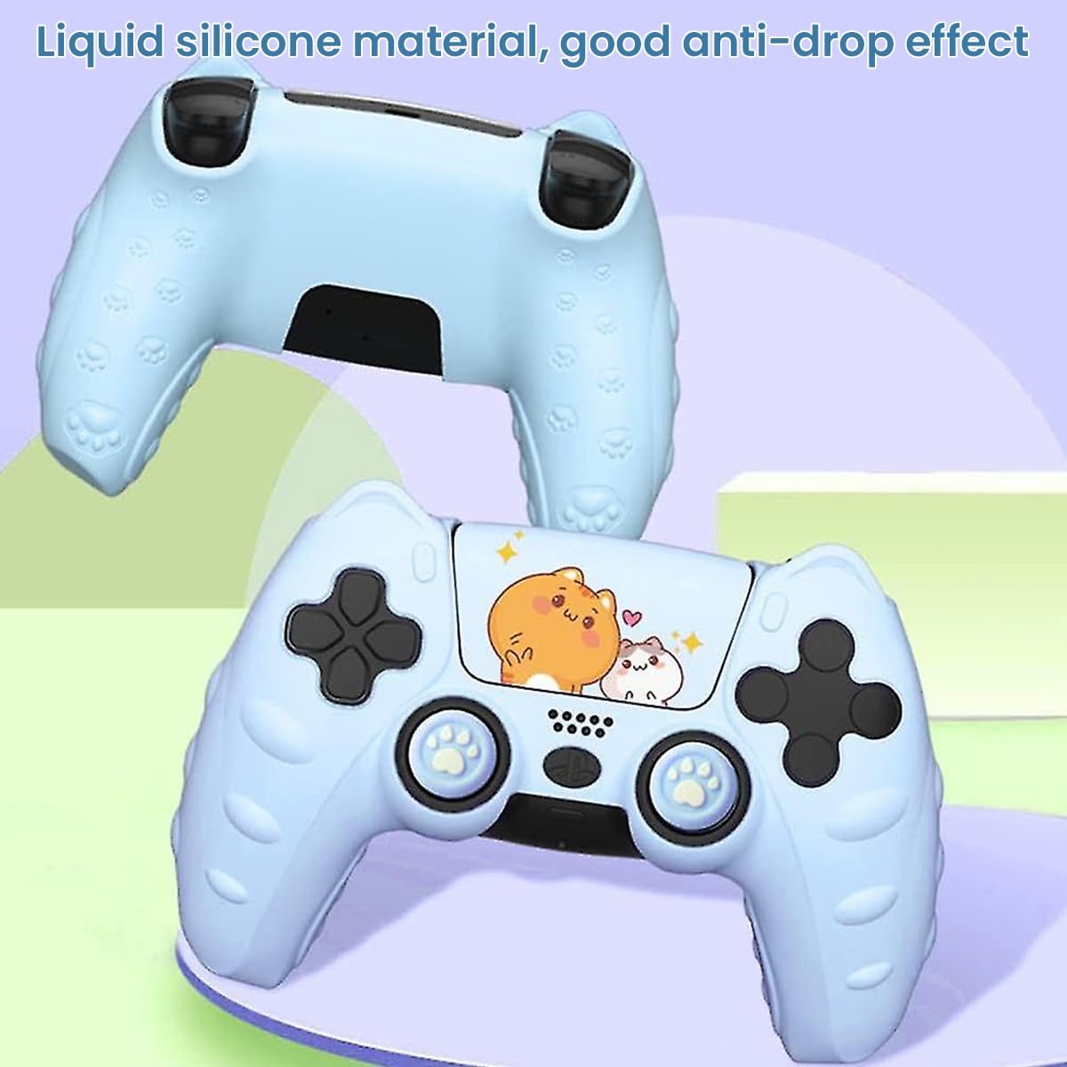 ZORBES Silicone Skin Cover for PS5 Game Controller Protective Skin Cover for PS5 Game Controller, Cartoon Cute Anti-slip Game Controller Skin Cover with Decorative Sticker & 2 Thumb Grip Caps