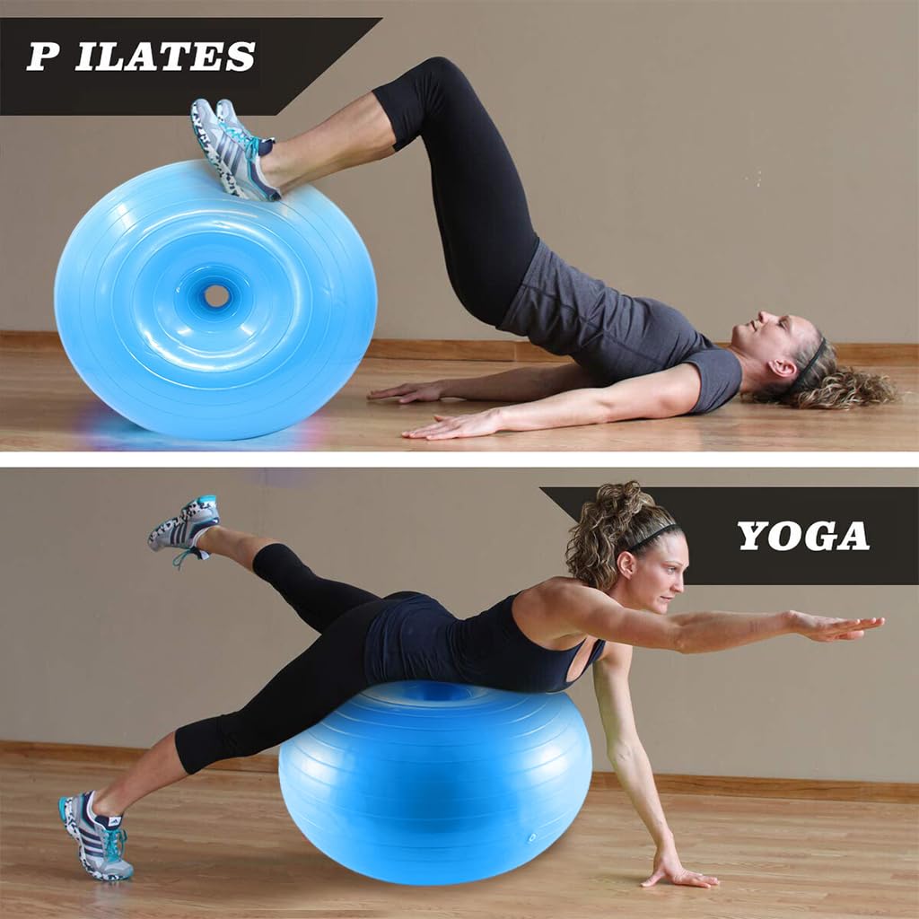 Proberos PVC Yoga Ball 19.6 inches Yoga Donut Ball Balance Training Ball Stability Donut Ball Core Balancing Training Ball Inflatable Yoga Donut Ball with Manual Air Pump