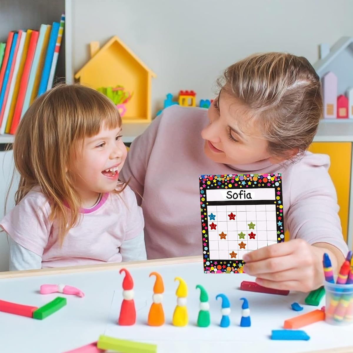 HASTHIP 30 Sheet Classroom Reward Chart, Reward Chart for Kids, Blank Print Reward Sticker Chart with 30 Sheet Smile Star Sticker for Kids Students Classroom Teaching or Family Using