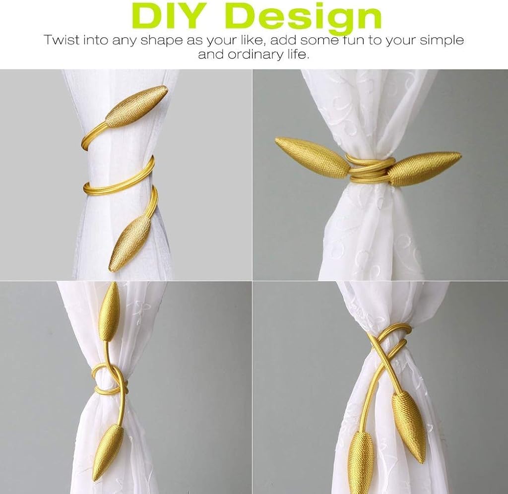 HASTHIP® Curtain Tiebacks Alloy Solid Size Holders Decorative Unique Design Drape Backs Pack of 2 Gold Blackout 3PCS