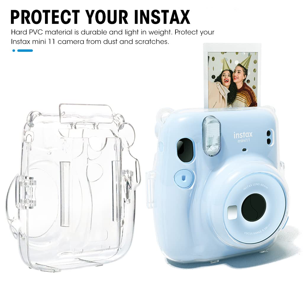 ZORBES Instax Mini 11 Case Cover, Crystal Protective Camera Case for Fujifilm Instax Mini 11, with Flim Sheet Holder, Easy Install Shell Cover with Shoulder Strap for Intex Camera Mini 11 (case only