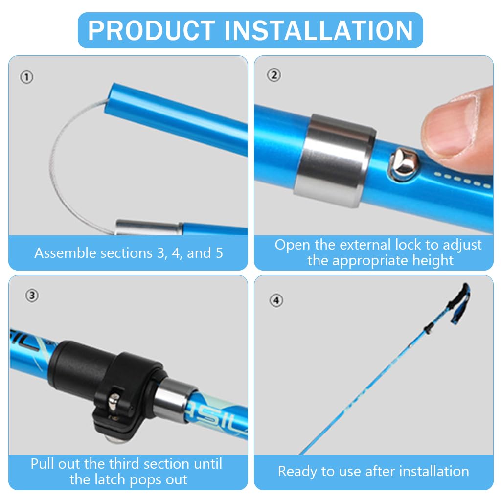Proberos 49'' Trekking Pole, Retractable Heavy Duty Aluminum Travel Trekking Pole Quick Lock Length Trekking, Shock-Absorbent with Storage Bag & Accessories for Travel, Climbing, Hiking, 2pcs