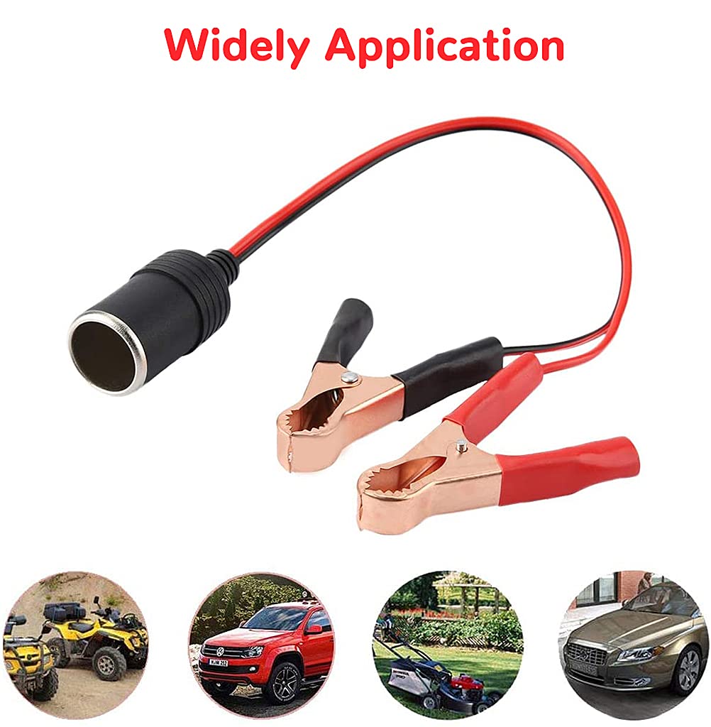 Verilux 1FT 12V 24V Female Car Cigarette Lighter Socket to Battery Alligator Crocodile Clips Connector, Car Battery Clamp-on Extension Charge Cable