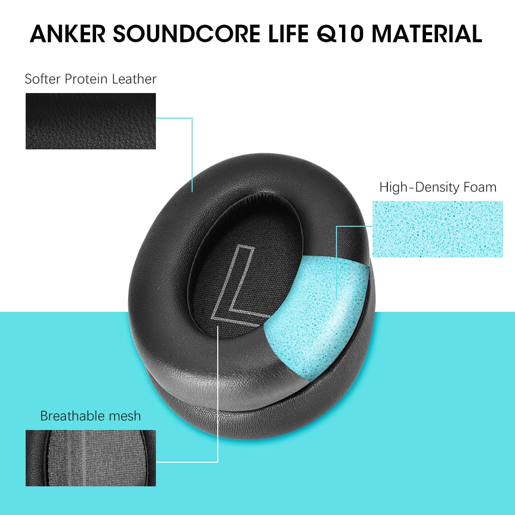 ZORBES 1 Pair Earpads Compatible with Anker Soundcores Life Q10, Left & Right Earpads Replacement Cushion Pads Noise Reduction PU Soft Earpads Replacement Earpads for Soundcores Life Q10
