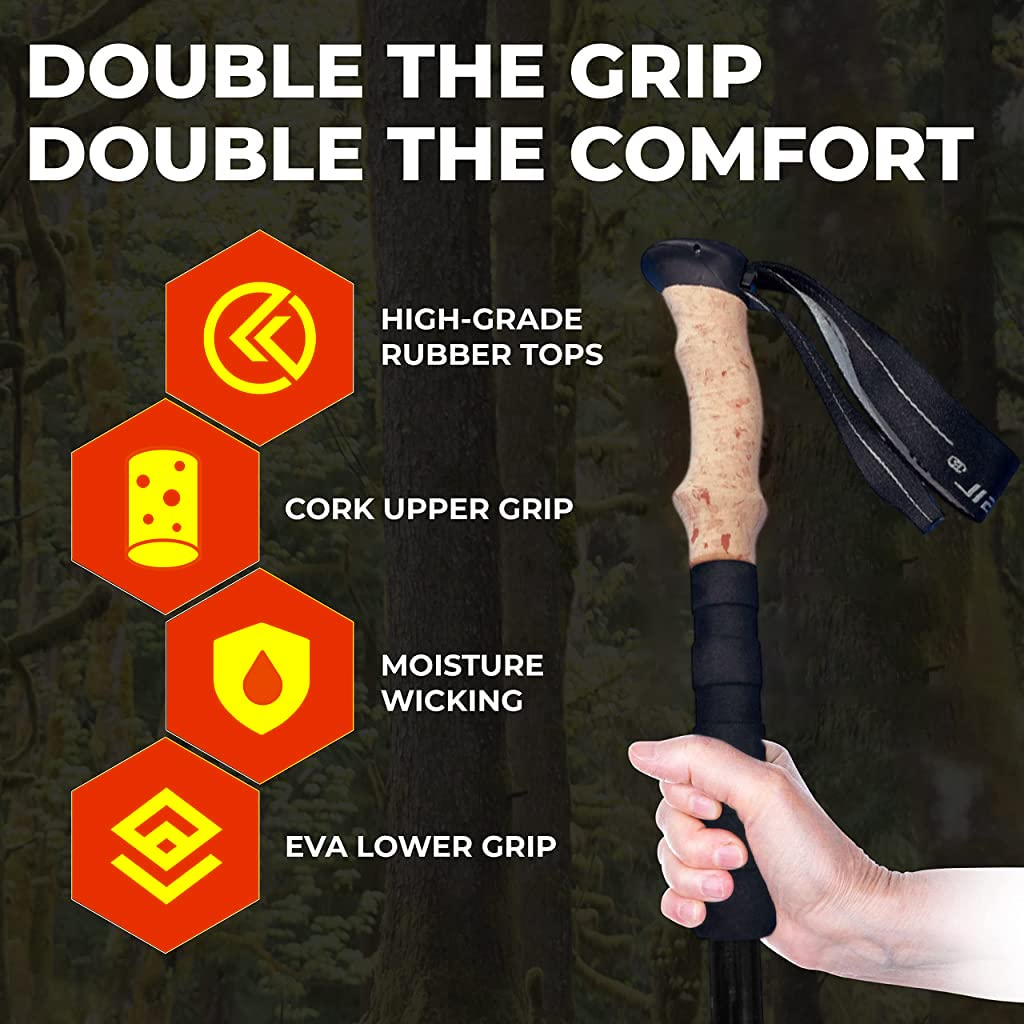Optifit Trekking Pole, 65-135cm Adjustable Height Trekking Pole, Collapsible Stick Adjustable Telescopic Walking Stick for Men Women with Quick Lock System, All Terrain (Pack of 2)