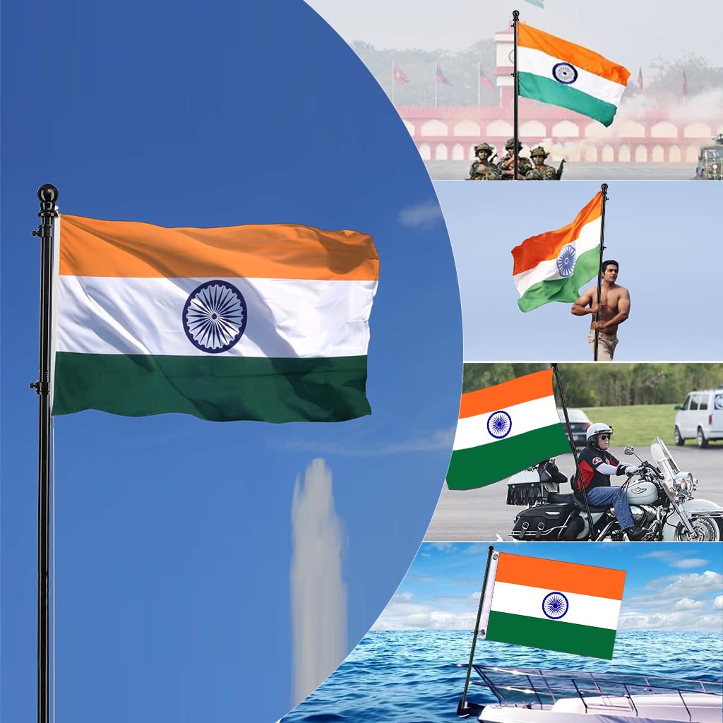 HASTHIP 150CM Telescoping Metal Flag Pole - Truck Flag Pole Mount Kit - Stainless Steel Hitch Flag Pole Holder - 360° Tangle-Free & Rustproof - Universal Flag Pole for Indian Independence Day