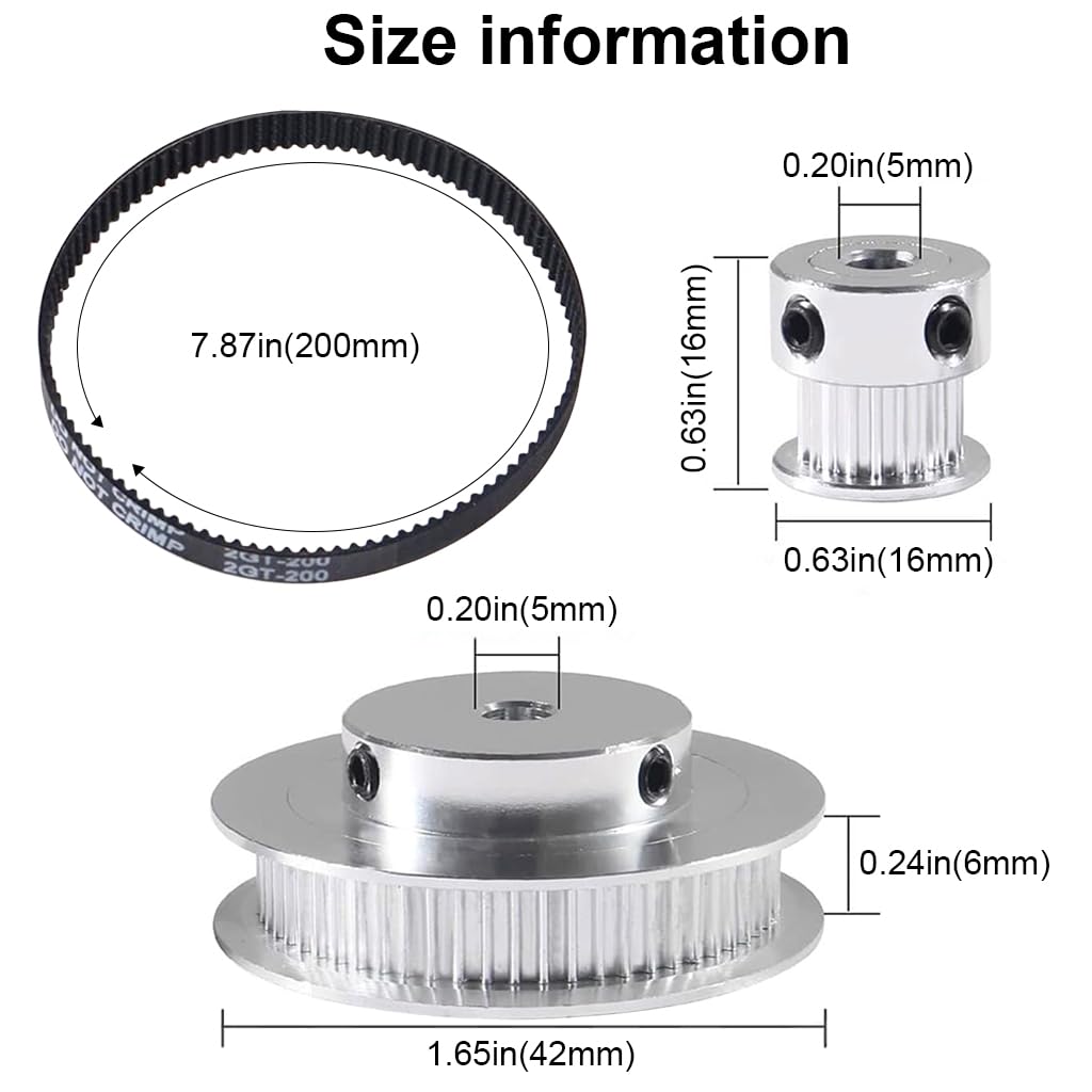 Serplex Synchronous Wheel for 3D Printer Timing Pulley Printer Timing Gear for 3D Printer with FDM Tech 20 & 60 Teeth 5mm Bore Aluminum Timing Pulley with Length 200mm x6mm Belt