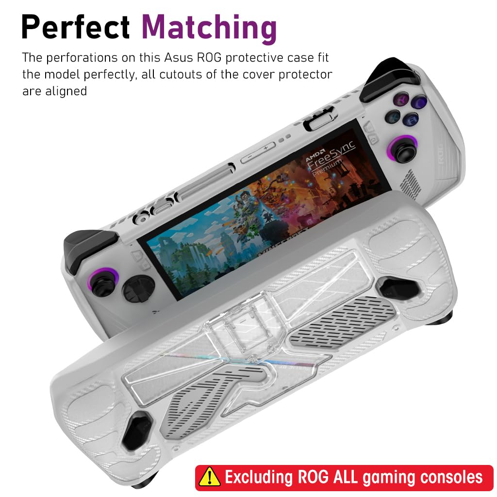 ZORBES Case for Rog Ally, Rog Ally Game Console Protector, Anti-Scratch TPU Cover with Folding Kickstand, Transparent PC + TPU Case, Non-Slip Protective Case Skin Cover Handheld Cover, Not Included Rog Ally