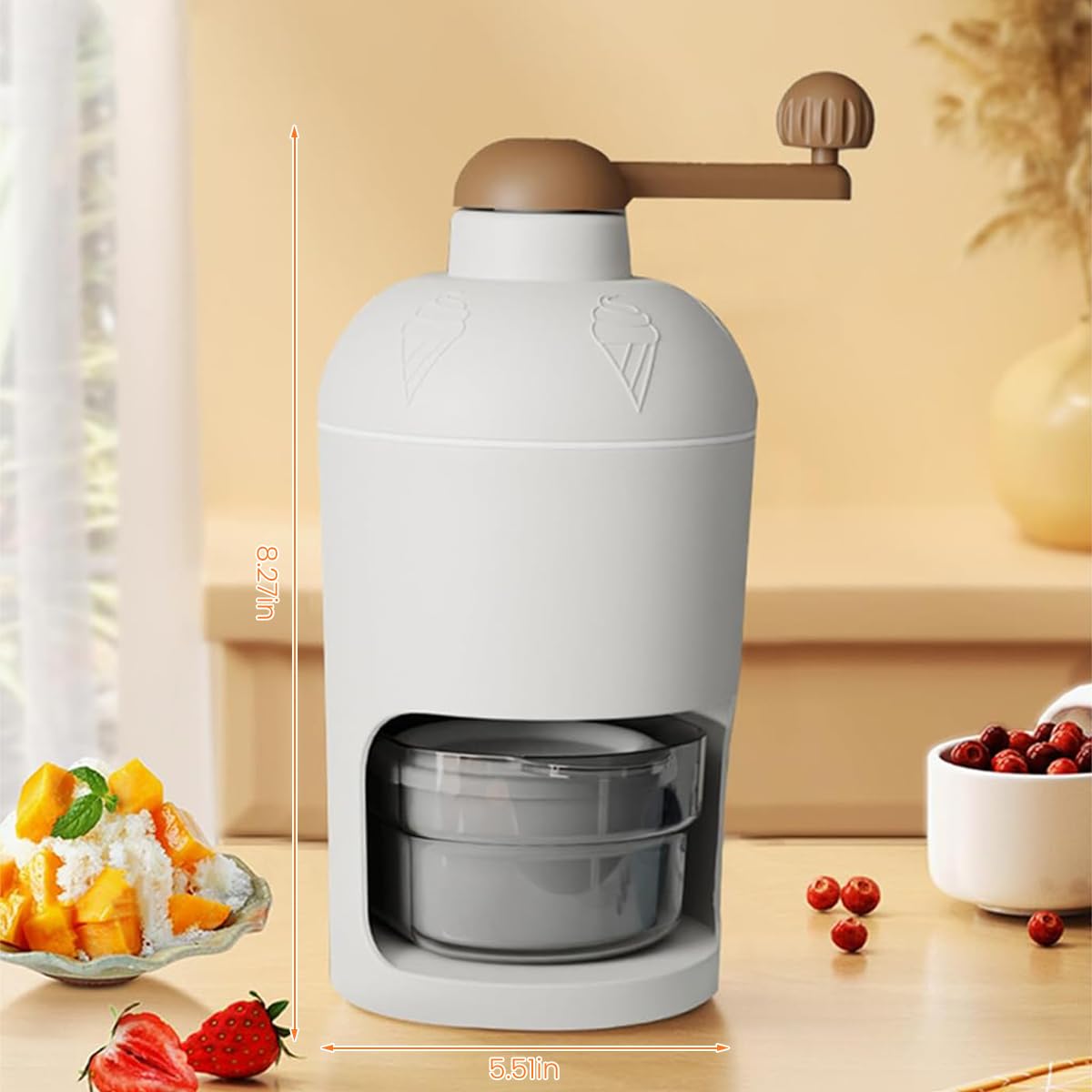 HASTHIP Ice Shaver, Hand-cranked Shaved Ice Machine Slushy Maker Machine, Protable Ice Crusher for Making Snow Cones, Manual Fruit Smoothie Ice Cream Machine Household (For Ice Cream)