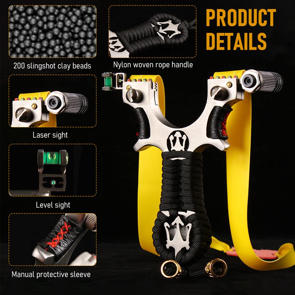 Proberos Slingshot Set with 200 Slingshot Beads and Laser Aime and 2pcs Gulel Rubber, Premium Alloy High Precision Slingshot Catapult for Outdoor Games, Outdoor Toys