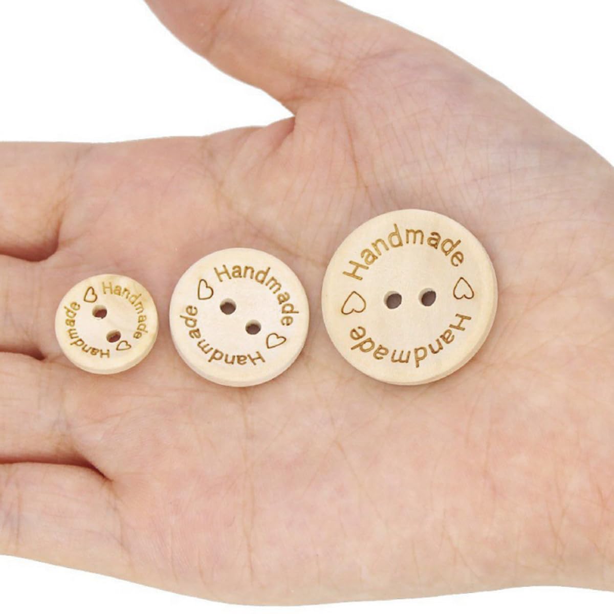 HASTHIP Wooden Button Set Handmade DIY Button for Knitting Sweather Button Set of 150Pcs Clothing Bottons with 3 Sizes Dual Hole Wooden Engraved Button for Crafting, DIY Crocheting Craft Decoration