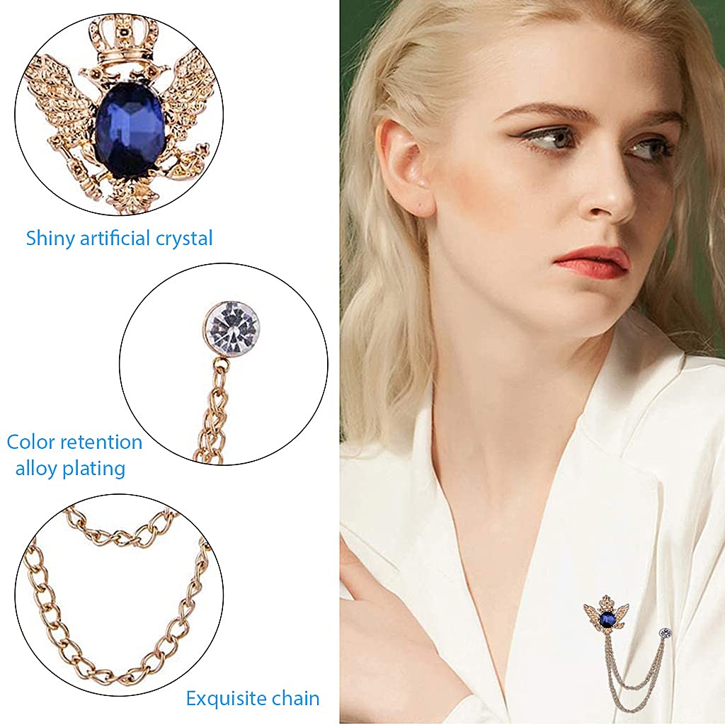SANNIDHI (2 piece) Men's Royal Crown Brooch with Golden Chain , for Men's Suit Pin BadgeTuxedo Tie Hat Scarf-Unisex