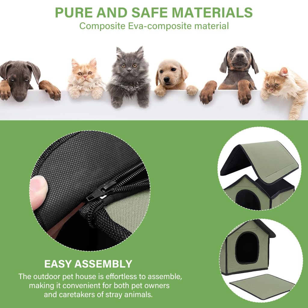 Qpets Dog House Outdoor Waterproof, Dog House for Medium dog, Stray Cats Dogs Shelter, Rainproof and Insulated Pets Tent, Folding Assemble Pet House, Removable Garden Bed Cage