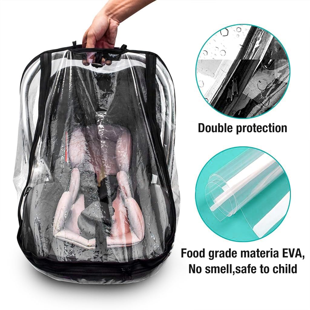 SNOWIE SOFT Infant Safety Car Seat Cover Transparent EVA Infant Car Seat Carrier Rain Cover Breathable Cover with Air Vent Holes & Rolled Up Window Windproof Cover for Infant Car Seat Carrier