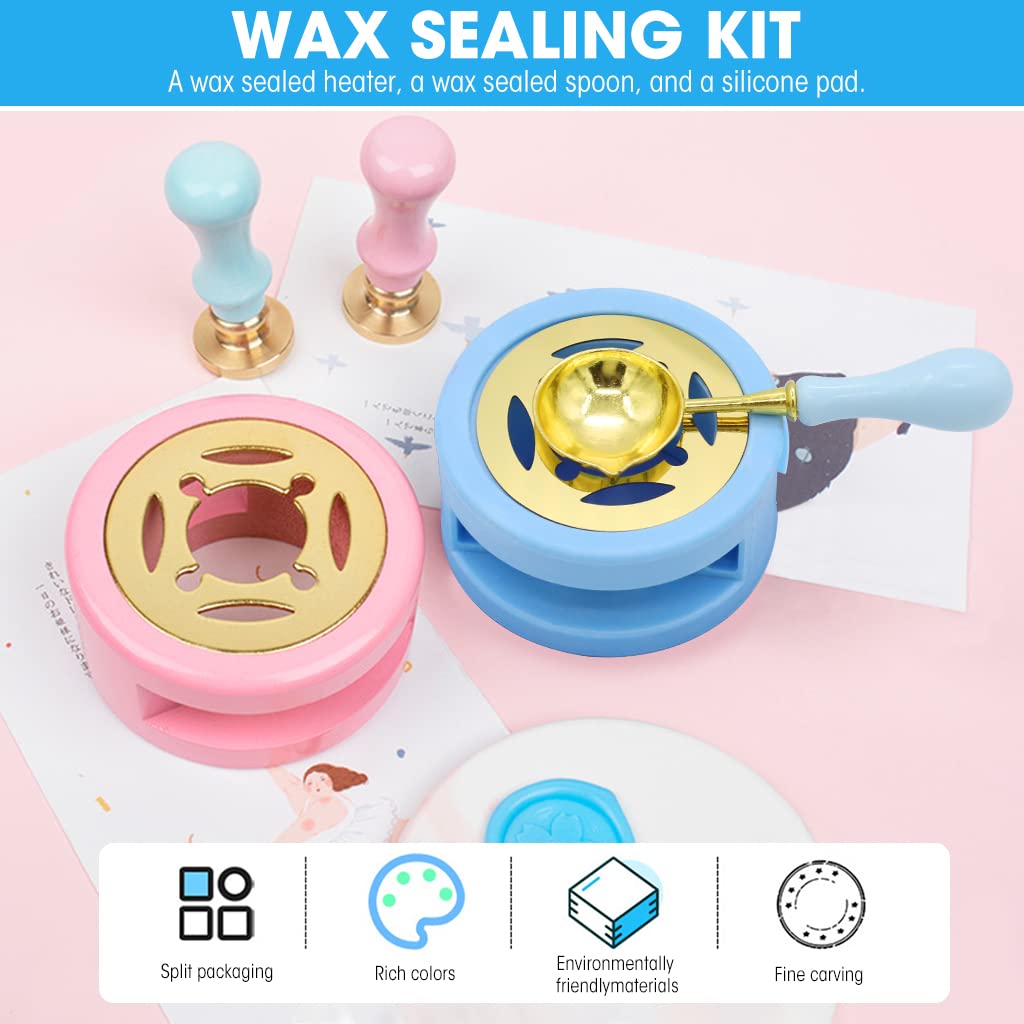 HASTHIP Wax Seal Kit with Wax Seal Furnace, Wax Seal Spoon and Wax Seal Silicone Pad for Melting Wax Seal Beads or Sealing Wax Sticks, Wax Melting Furnace Tool for Wax Envelope Seal Stamp (Blue)