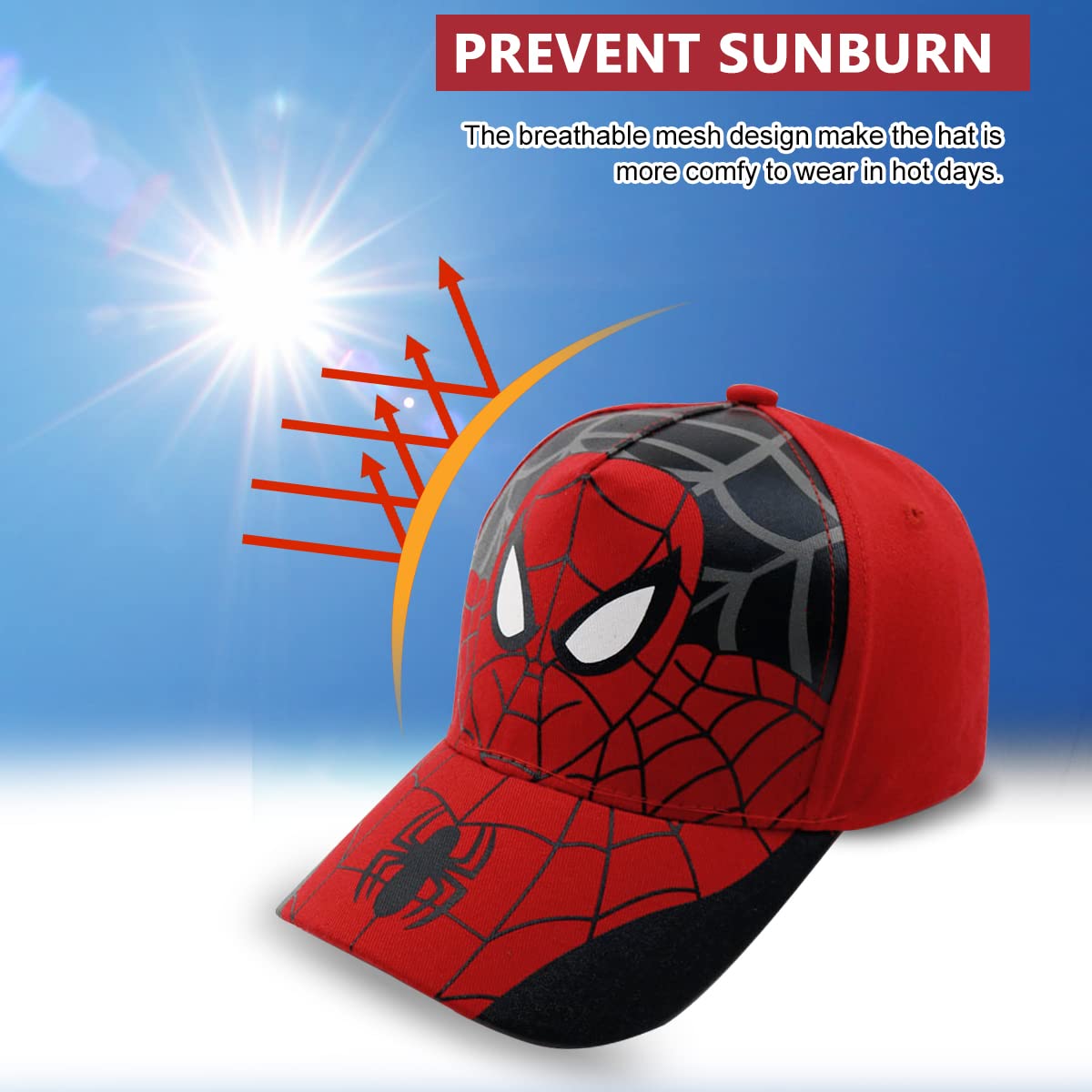 GUSTAVE Cap for Kids Spiderman Caps for Boys Girls Baseball Cap Sport Hat Cap Sun Hat for 3-4 Years Old Kids Spider Man Merchandise Hat for Kids Caps for Baby Boy Black