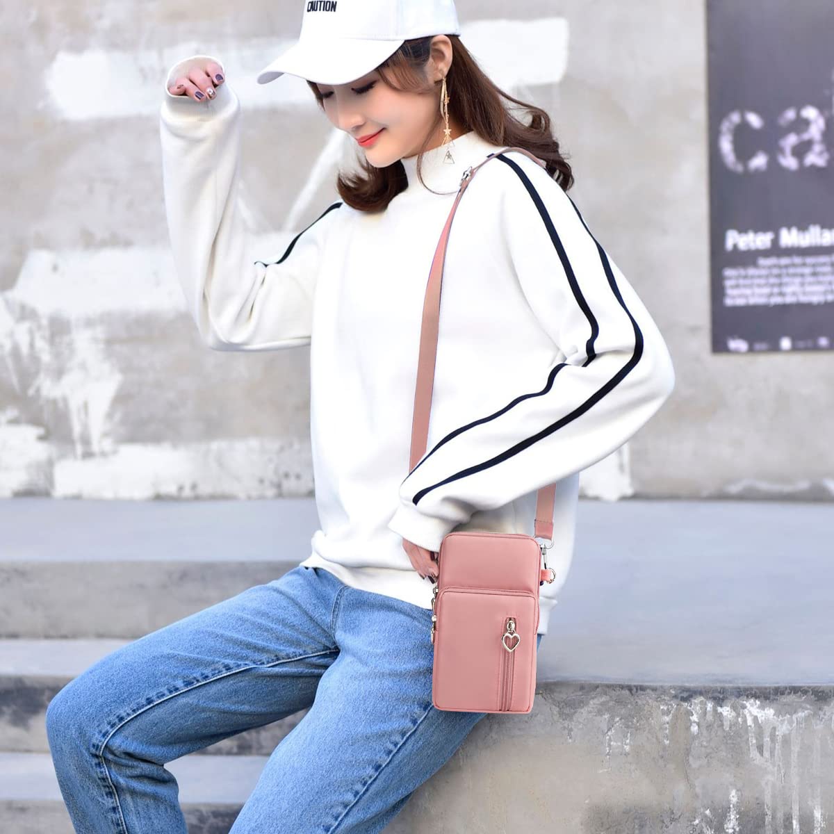 PALAY Crossbody Phone Bag for Women Mini Wallet Shoulder Crossbody Phone Bag with Earphone Cable Hole Wallet Clutch Bag for Women, Phone Bag for 7.2'' Phone, Pink