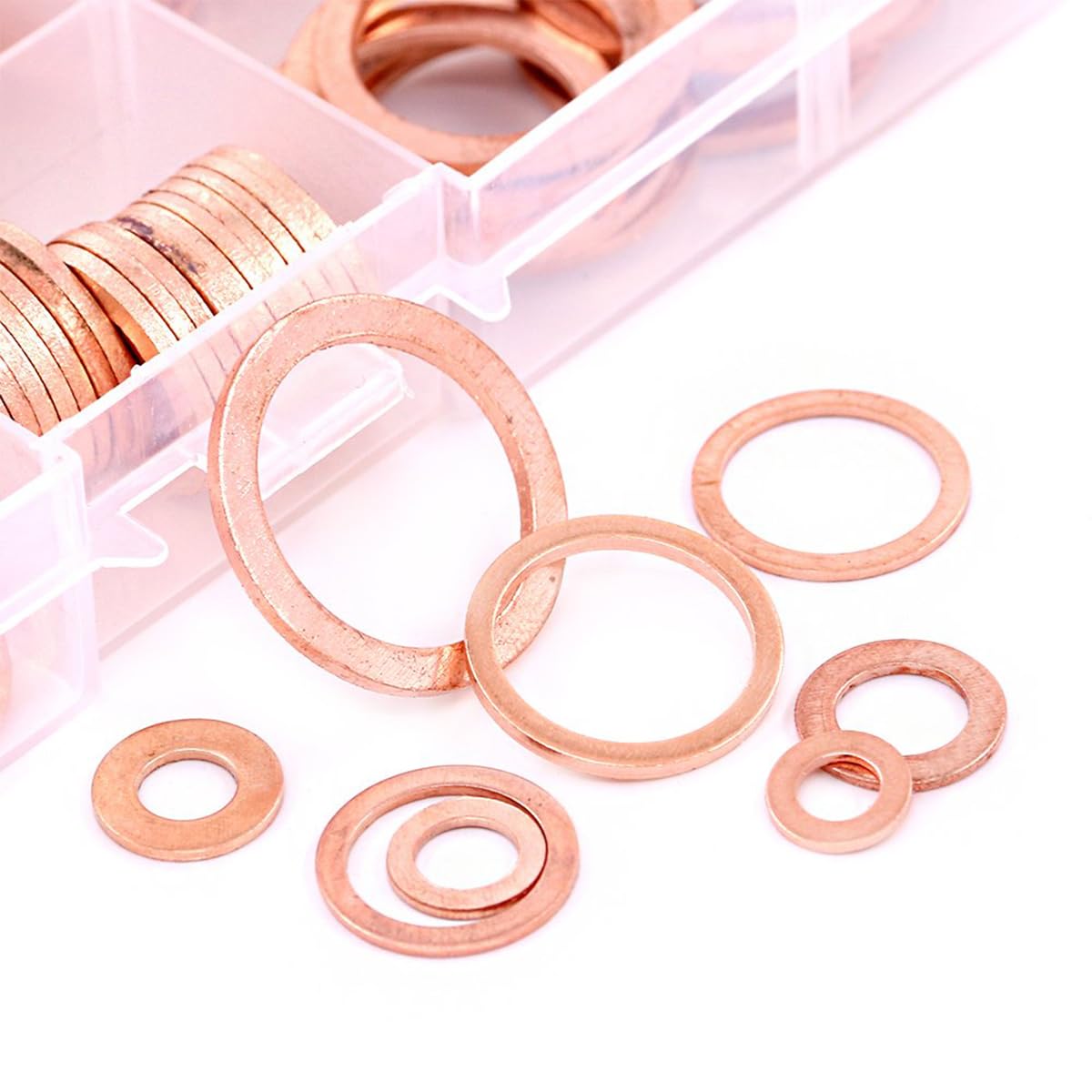 Serplex 280Pcs Fitting Rings Set with Box 12 Sizes Copper Ring Fitting Washers Durable and Leak-Proof Sealing Fitting Rings for Plumbing Mechanical Applications Repairing Accessories