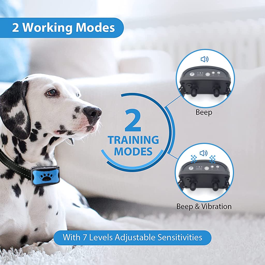 Qpets Dog Training Collar Barking Control Device for Small Medium and Large Dogs No Shock Safe Dog Bark Deterrent Devices with 3 Modes & 7 Senstivity Adjutable Levels