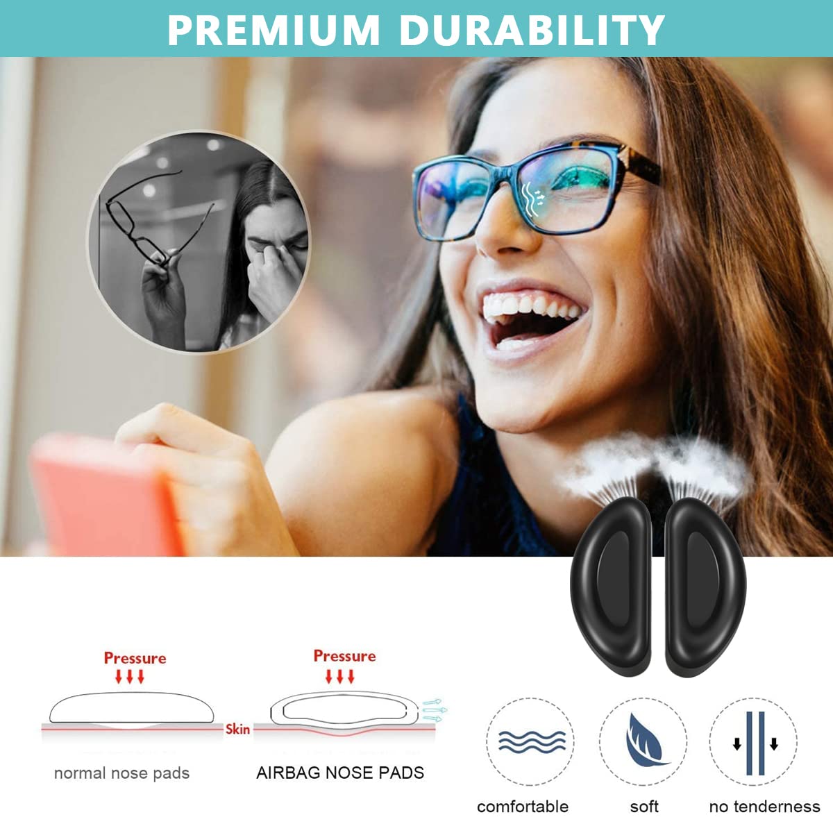 MAYCREATE 12 Pairs Adhesive Eyeglasses Nose Pads, D Shape Stick-on Anti-Slip Black Silicone Eyeglasses Nose Pad Replacement, Self Adhesive Nose Pads Glasses Nose Pad