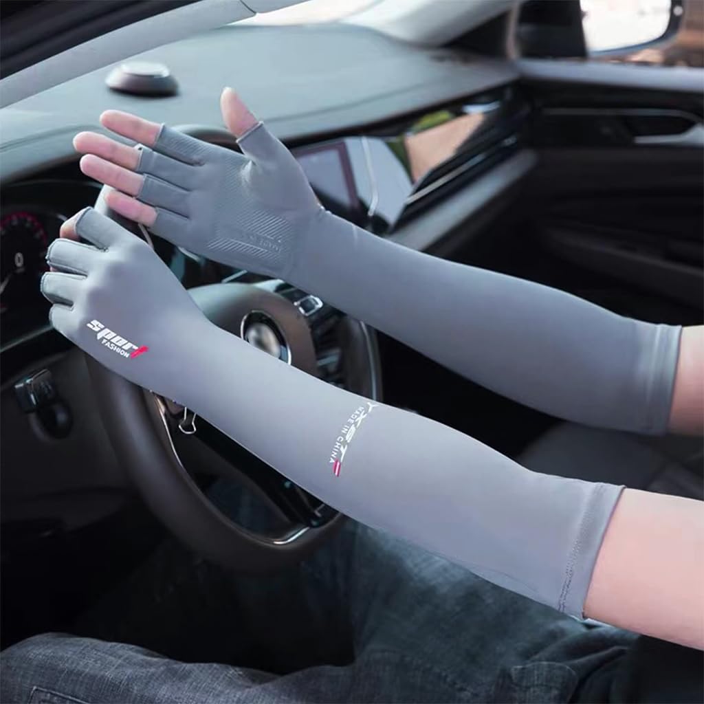 PALAY 1 Pairs Summer Glove Arm Sleeves UV Protection Sleeves One Piece Cool Silk Arm Sleeves Quick Dry Breathable Arm Sleeves for Driving, Riding, Hiking