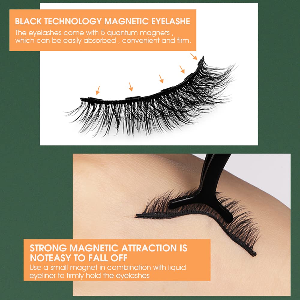MAYCREATE Magnetic False Eyelash and Eyeliner Kit, 3D Faux Eye Lashes Natural Reusable Lashes, with One Application Tweezer Set No Glue Needed Eyelashes Kit Tools (3 Pairs)