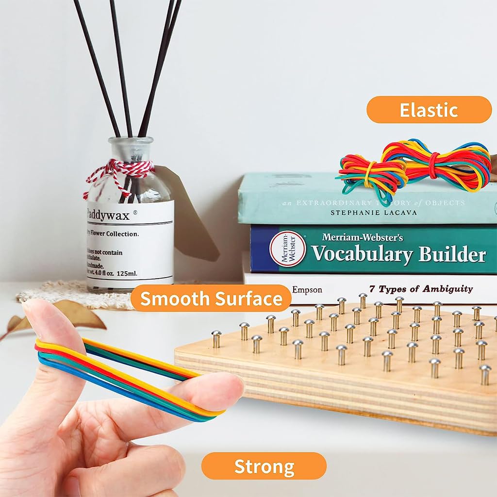 PATPAT Wooden Geoborad Wooden Toys for Kids Wooden Puzzles for Kids Montessori Toys, Portable Busy Board for Kids, Fine Motor Skill Toys for Kids, Wooden Game Board with Pattern Cards & Rubber Band