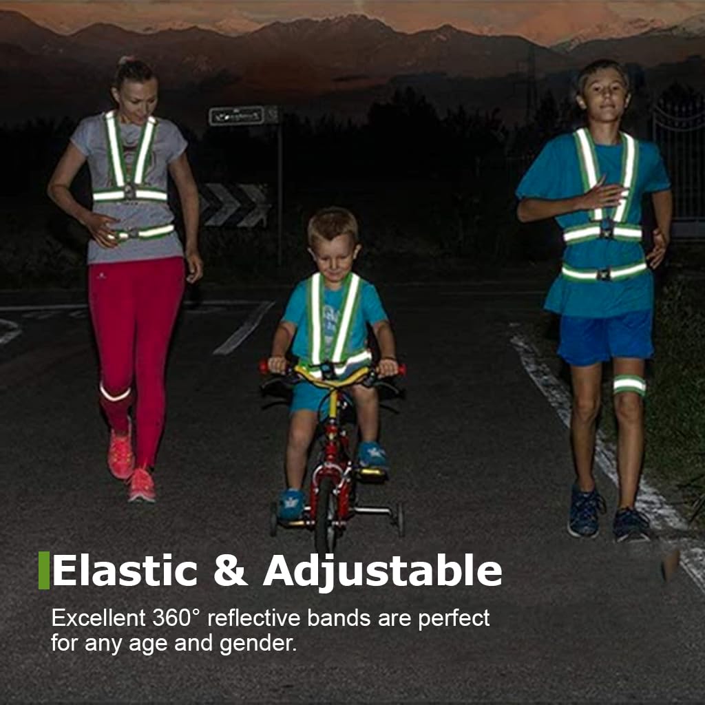 Serplex Safety Vest Reflective Vest Arm Band Set Night Running Green Reflective Vest with Reflective Waist Belt & 2 Arm Band for Cycling, Running, Working, Adjustable Safety Vest for Men Women