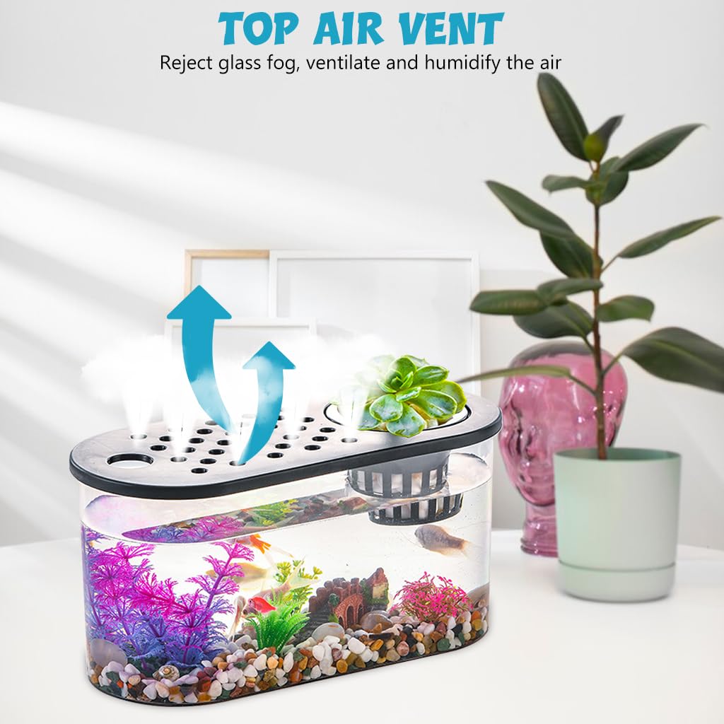HASTHIP Plastic Fish Tank, Narrow Aquarium, Modern Transparent Fish Bowl, Desktop Goldfish Tank, Clear Betta Fish Tank, Portable Fish Tank with Oxygen Pump Hole