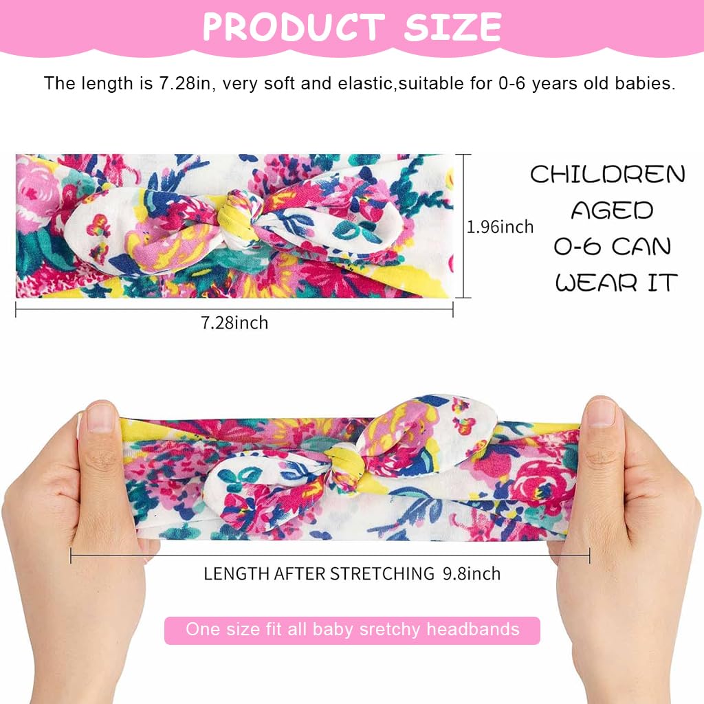 PALAY 6pcs Headband for Baby Girl, Cute Big Hair Bows Hairband for Baby Girls, Flower Pattern Hair Bands Elastic Knotted Hair Wrapped Turban for Infants Toddlers Gift