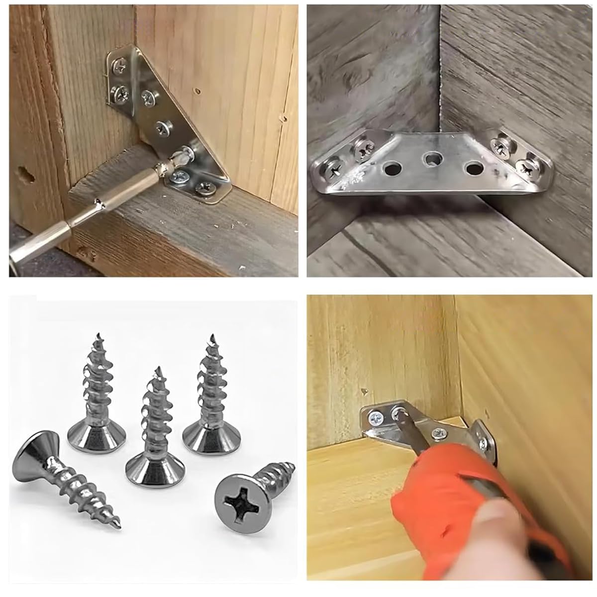 Serplex 10Pcs Shelf Brackets with 60Pcs Screws Corner Braces Corner Supports 90 Degree Bonding Brackets Screw Mounted Stainless Steel Metal Brackets for Wooden Panel, Woodworking, Crafting
