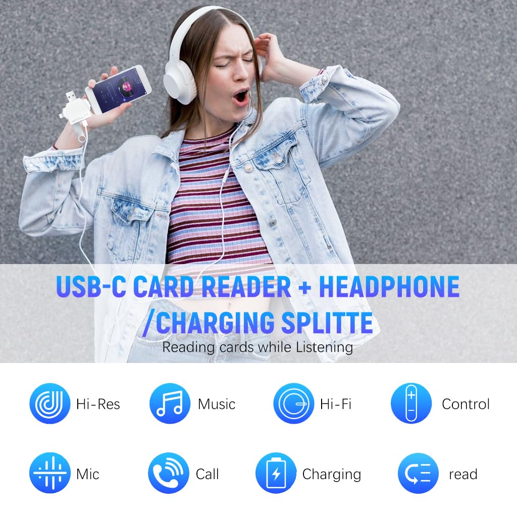 Verilux Multi Card Reader Phone Card Reader Flash Driver Reader Support TF/SD/USB C/USB A, Universal Multi in One Card Reader for i Phone 15/14, Android Phone, PC, Laptop