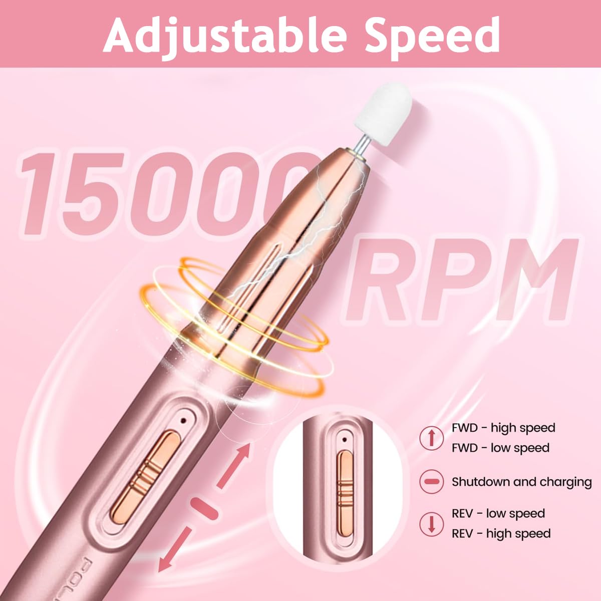 MAYCREATE Electric Nail Trimmer USB Rechargeable Nail Drill Machine with 5 Attachment Bits Nail Drill Gel Nail Cutter Manicure Pedicure Kit Products