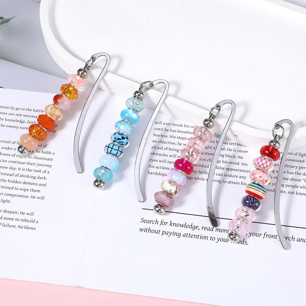 HASTHIP 4 Pcs Beadable Bookmarks DIY Metal Blank Bar Bookmark for Beads Modern Beaded Bookmark Craft Jewelry Pendant Charm Gift for Book Lovers Student Teacher Office Supplies (Silver)